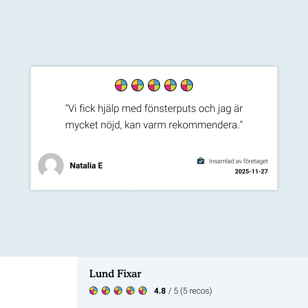 Recension på Reco från Natalia E om Lund Fixar